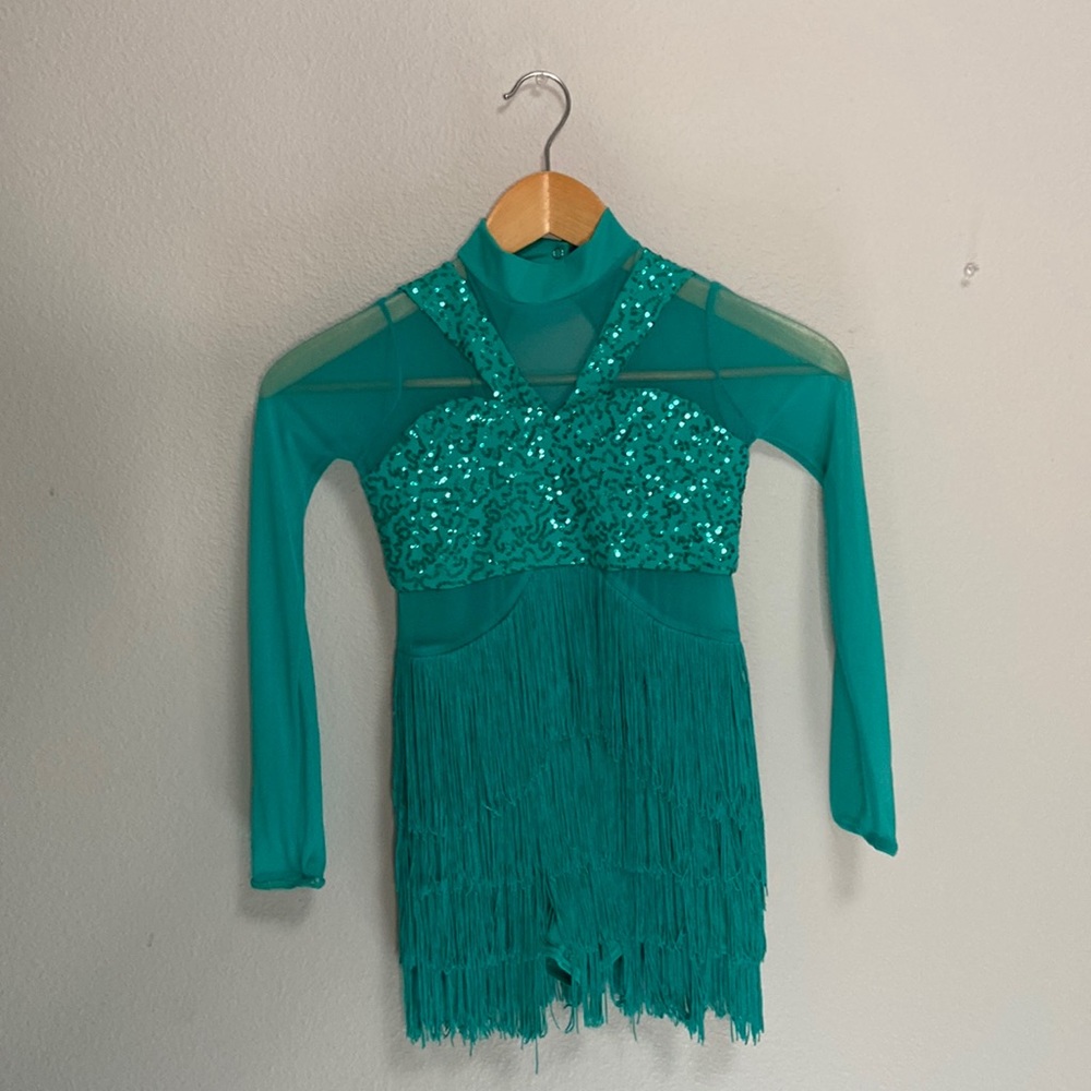 Weissman Teal Sequin & Fringe Dance Costume
